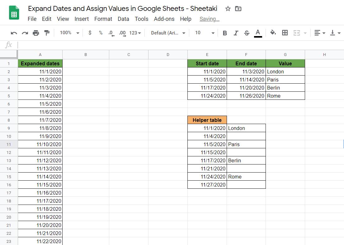 Cách mở rộng ngày và chỉ định giá trị cho ngày trong Google Sheets